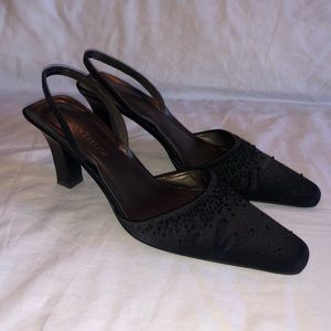 Ann Taylor 2” Black Heels with Bead Detail